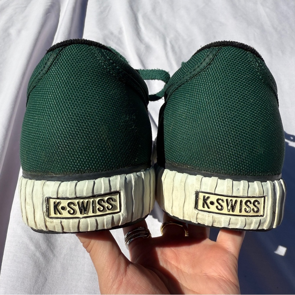 Vintage K-Swiss Men’s Sneakers Green Canvas Size 10 Retro Shield Logo - Picture 6 of 8